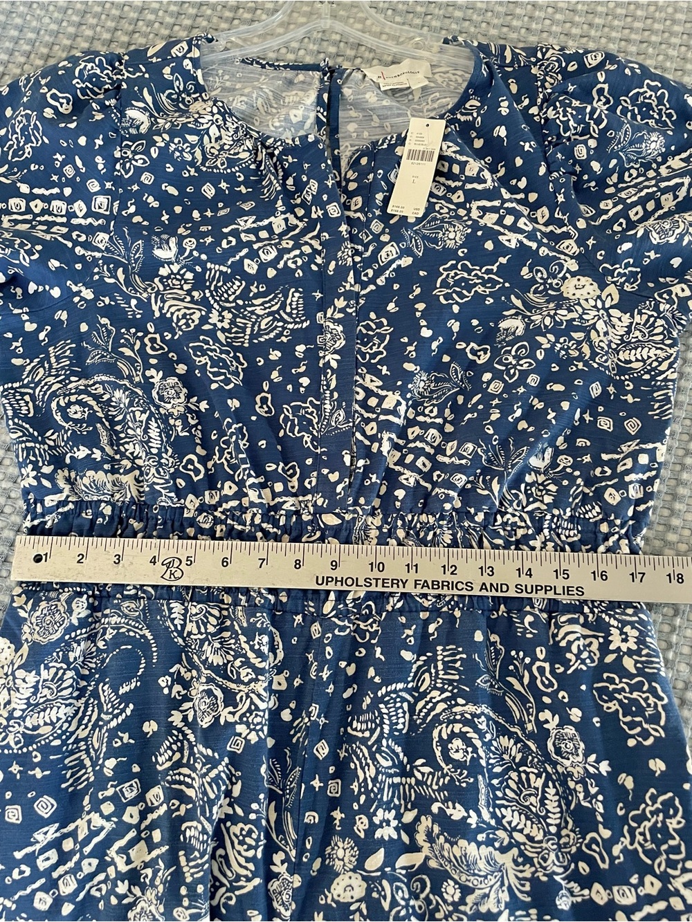 Anthropologie The Somerset Wide Leg Jumpsuit Blue White Floral L Short Sleeve - Picture 5 of 16